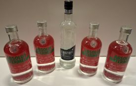 5 X BRAND NEW MIXED VODKA LOT TO INCLUDE ABSOLUT VODKA WATERMELON 700ML - 1X ERISTOFF VODKA 700ML