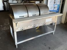 Duke 4 Well Gas Steam Table w/Covers & Full Size Containers/Strainer