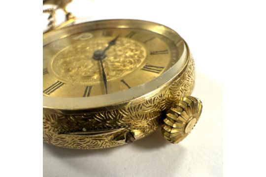 Unsigned - A Swiss 14ct gold open faced fob watch on a later 9ct gold brooch, - Image 3 of 10