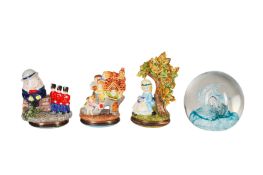 A GROUP OF THREE HALCYON DAYS NURSERY RHYME BONBONNIERES AND A CAITHNESS PAPERWEIGHT