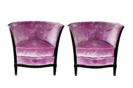 A PAIR OF LATE 20TH CENTURY ART DECO STYLE VELVET TUB ARMCHAIRS