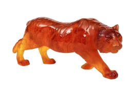 DAUM FRANCE, A MOULDED GLASS SCULPTURE OF A TIGER