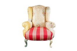 A CONTEMPORARY LIBERTY WINGBACK ARMCHAIR UPHOLSTERED IN GAINSBOROUGH SILK