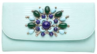 λ Bvlgari Aqua Shiny Lizard Gems Clutch