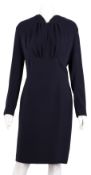 Christian Dior Navy Silk Crepe Long Sleeve Dress - Size 12
