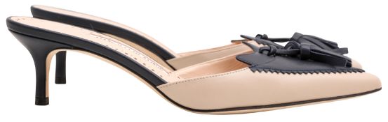 Manolo Blahnik Beige Two Tone Tassel Heeled Mule - Szie 37