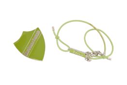 Christian Dior Green Badge Brooch and Choker Set