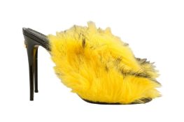 Dolce & Gabbana Yellow Fur Heeled Mule - Size 38