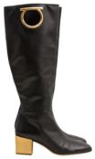 Ferragamo Black Gancini Long Boot - Size US 9