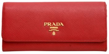 Prada Red Saffiano Large Continental Wallet