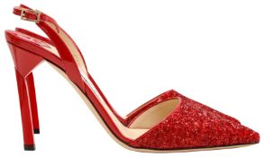 Jimmy Choo Red Glitter Devleen Heeled Slingback - Size 37,5