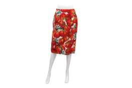 Dolce & Gabbana Red Floral Straight Skirt - Size 42