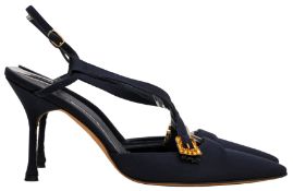 Manolo Blahnik Navy Jewel Heeled Slingback - Size 39