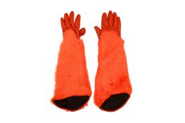 Kenzo Burnt Orange Leather Gauntlet Gloves - Size L