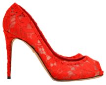 Dolce & Gabbana Red Lace Peep Toe Pump - Size 39