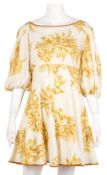 Zimmermann Cream Linen Floral Print Dress - Size 1