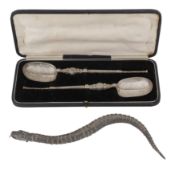 A cased pair of Edwardian sterling silver serving spoons, London 1902/03 by Sanders and Shepherd