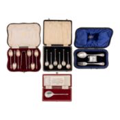 Four cased sets of sterling silver flatware
