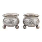 A pair of a late 19th century Alexander III Russian 84 zolotnik silver salts, Moscow 1882 by Luka Lo