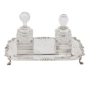 A George V sterling silver inkstand, London 1910 by Elkington and Co