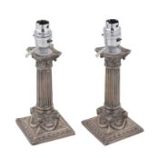 A pair of Victorian sterling silver dwarf or desk candlesticks, Sheffield 1897 by Martin, Hall and C