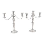 A pair of mid-20th century American sterling silver three light candelabra, New York circa 1960 by C