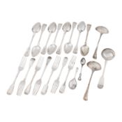 A mixed group of George IV and later sterling silver flatware