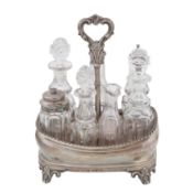 A Victorian sterling silver seven bottle cruet, London 1848 by John Evans