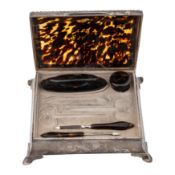 A George V sterling silver and tortoiseshell manicure vanity box, London 1911 by William Comyns