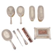 A George V sterling silver part – dressing table vanity set, London 1927 by Lionel Alfred Crichton