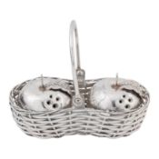 A late 20th century Indian unmarked silver novelty silver cruet set