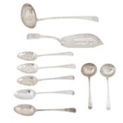 A mixed group of George III sterling silver flatware