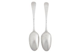 A pair of George II sterling silver tablespoons, London 1729 by Isaac Callard (reg. 7th Feb 1726, d.