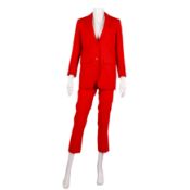 Burberry Red Wool Cape Back Trouser Suit - Size 2