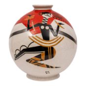 Danilo Curetti (Swiss 1953-1993) for Emaux De Longwy 'Ballet Negre II' Colonial ball vase, limited e