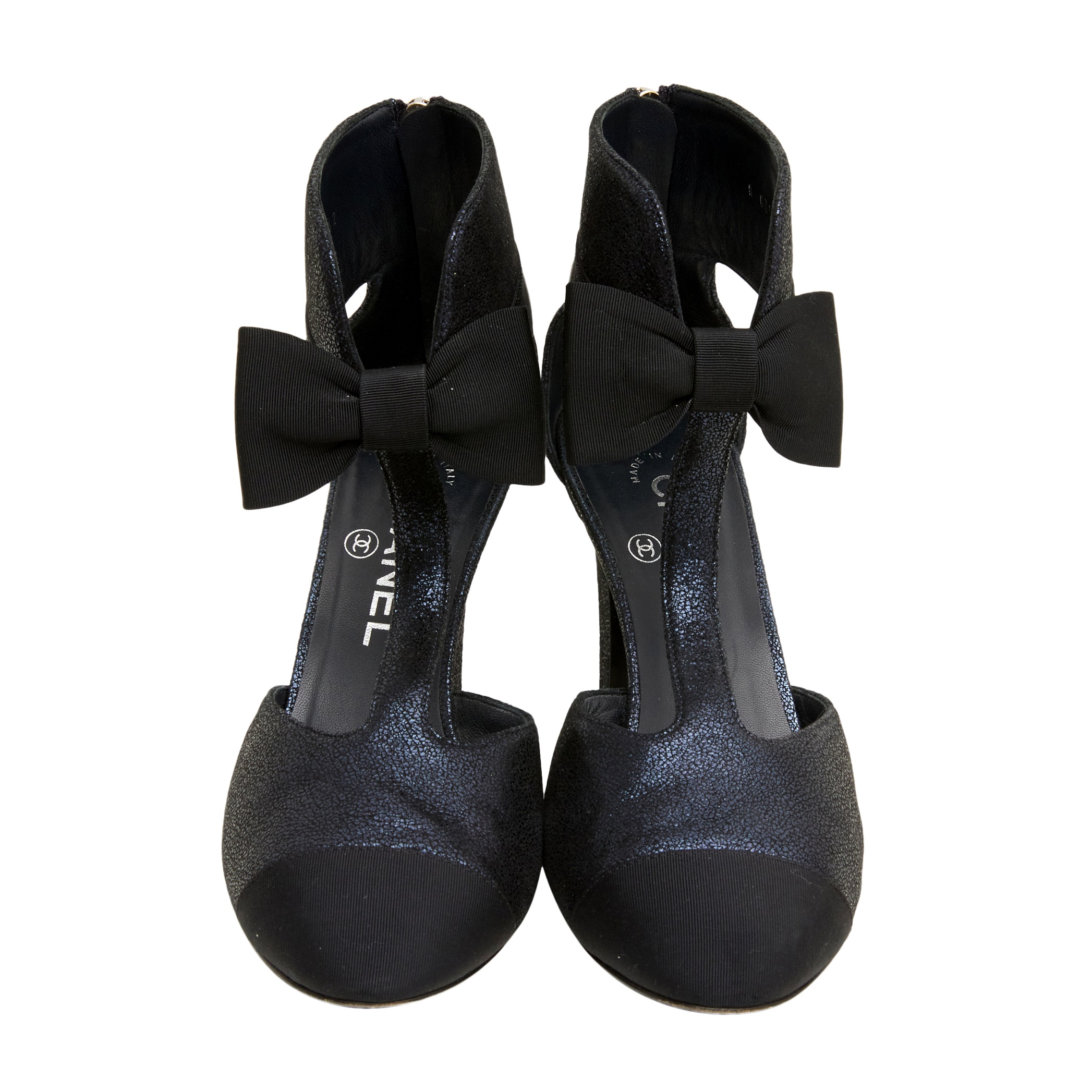 Chanel Metallic Navy CC Shoe Boot - Size 36.5 - Image 2 of 4