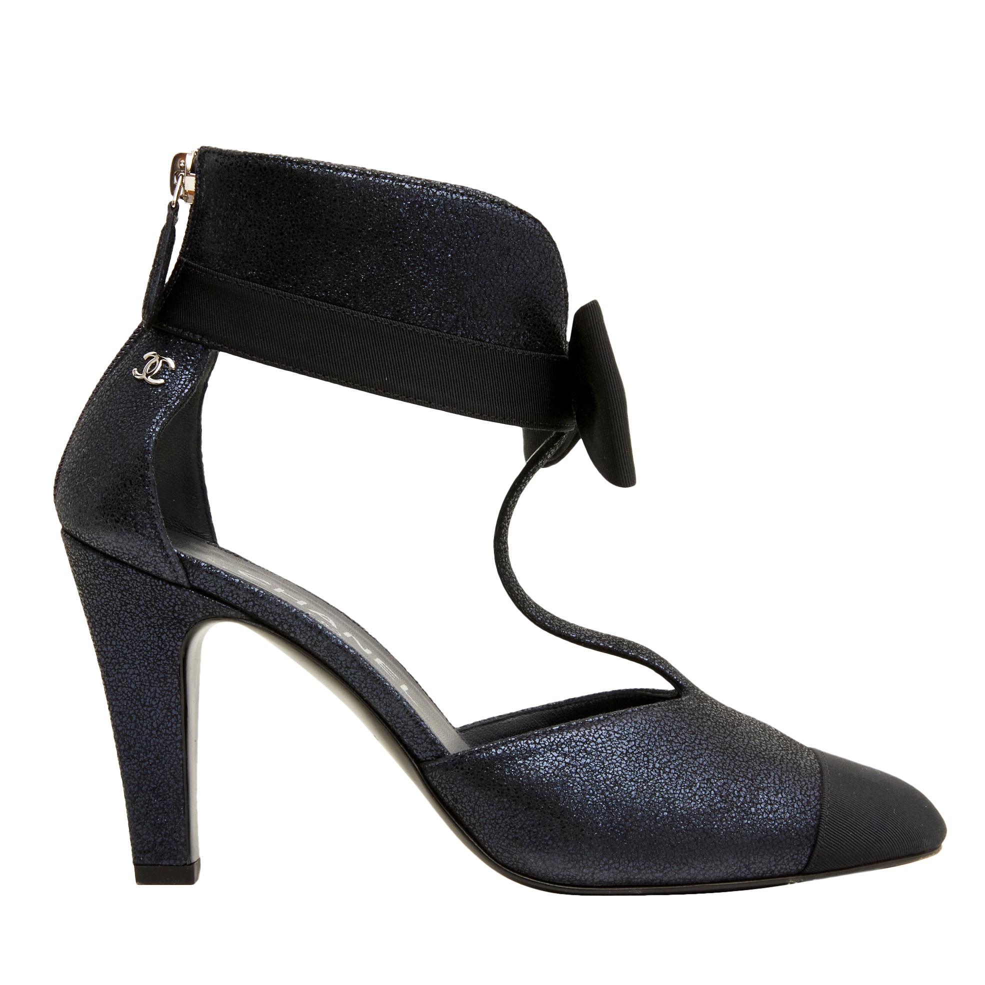 Chanel Metallic Navy CC Shoe Boot - Size 36.5