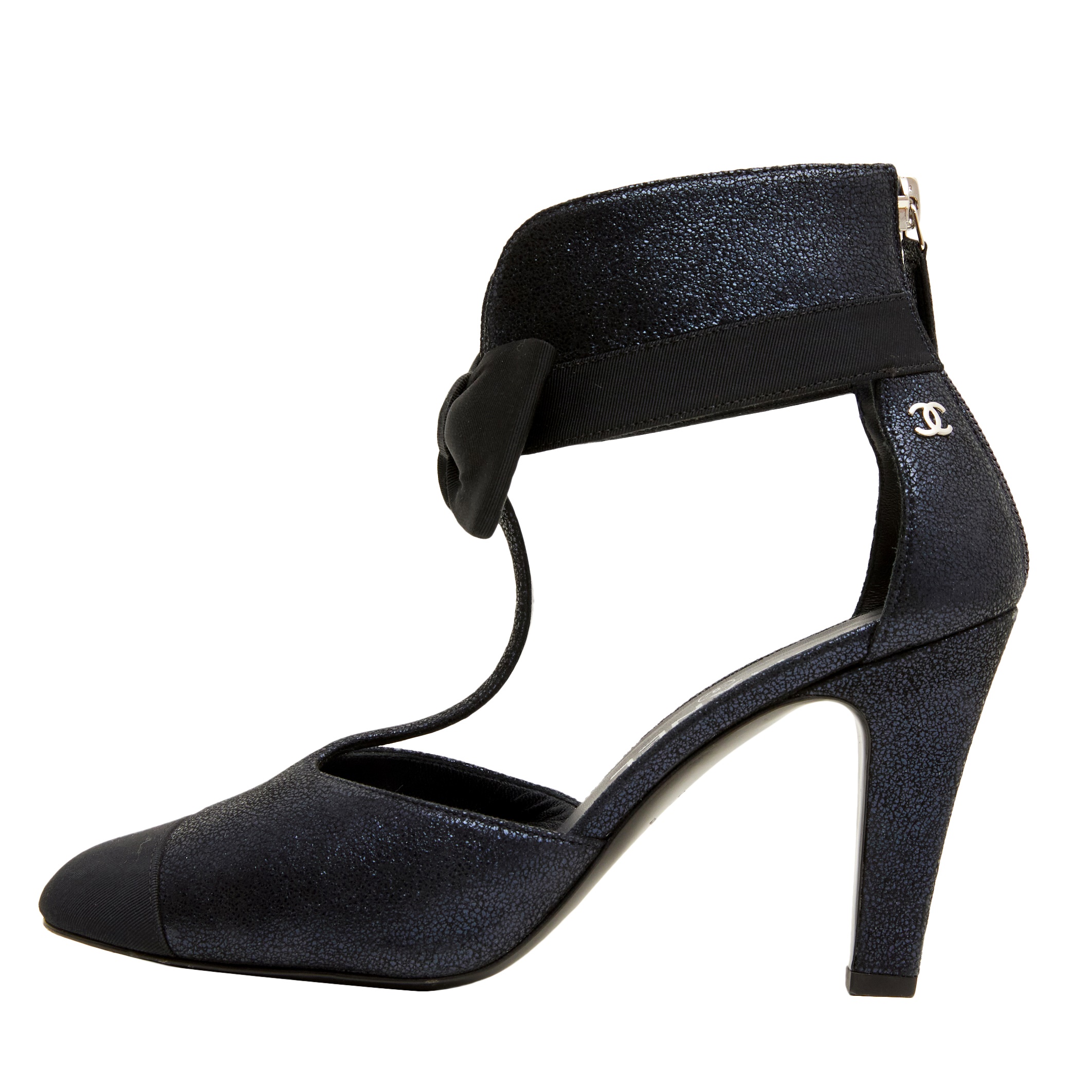 Chanel Metallic Navy CC Shoe Boot - Size 36.5 - Image 3 of 4