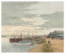 § William Burns (British, 1923-2010) Boatyard, Southwold Harbour, Suffolk