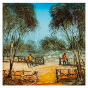 Pro Hart (Australian, 1928-2006) Bringing Home the Sheep