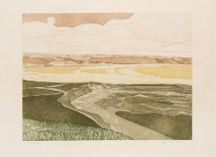 § John Brunsdon (British, 1933-2014) Port Eynon, Dorset Harbour and Chesil Beach at Portland