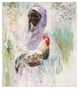 Tesfae Atsbekha (Ethiopian, b.1970) Girl with a Rooster