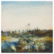 § Terry Lee (British, b.1932) Flowers, Marsh and Distant Peak