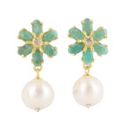 A pair of pearl, chrysoprase, and paste pendent earrings
