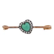 A turquoise and diamond heart brooch