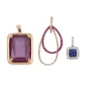 Three gem-set pendants