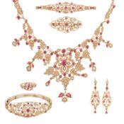 A ruby and seed pearl suite