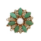 A pearl and green onyx push clasp / brooch