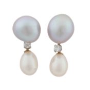 A pair of pearl and diamond jacket earrings