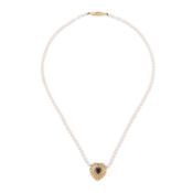 A sapphire, diamond and pearl necklace